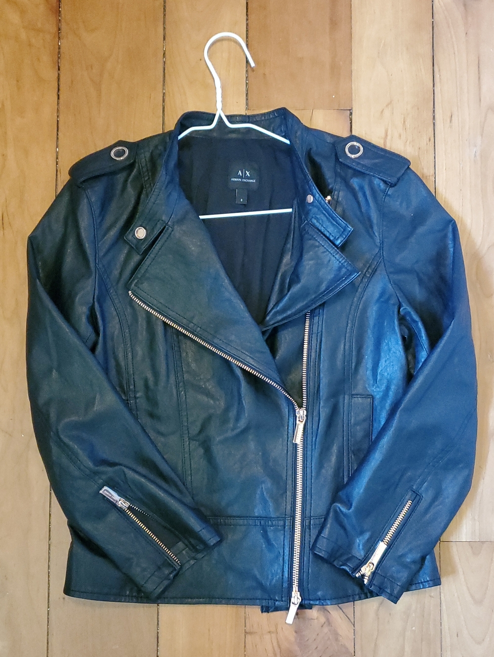 A/X Armani Exchange Black Faux Leather Jacket with Gold Hardware Super Nice!